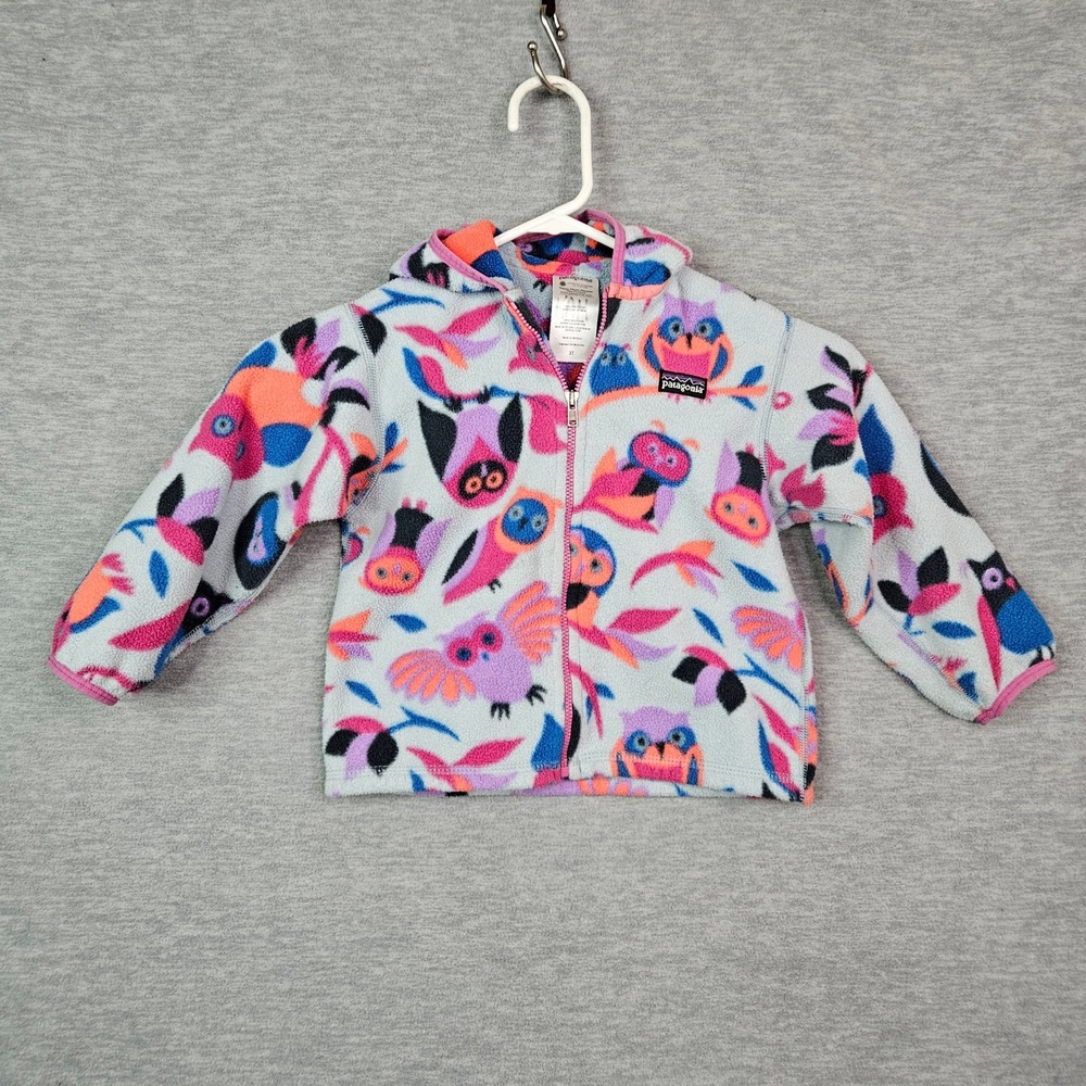 Patagonia Kids Synchilla Fleece Owl Print Full Zip Hoodie Jacket Size 3T